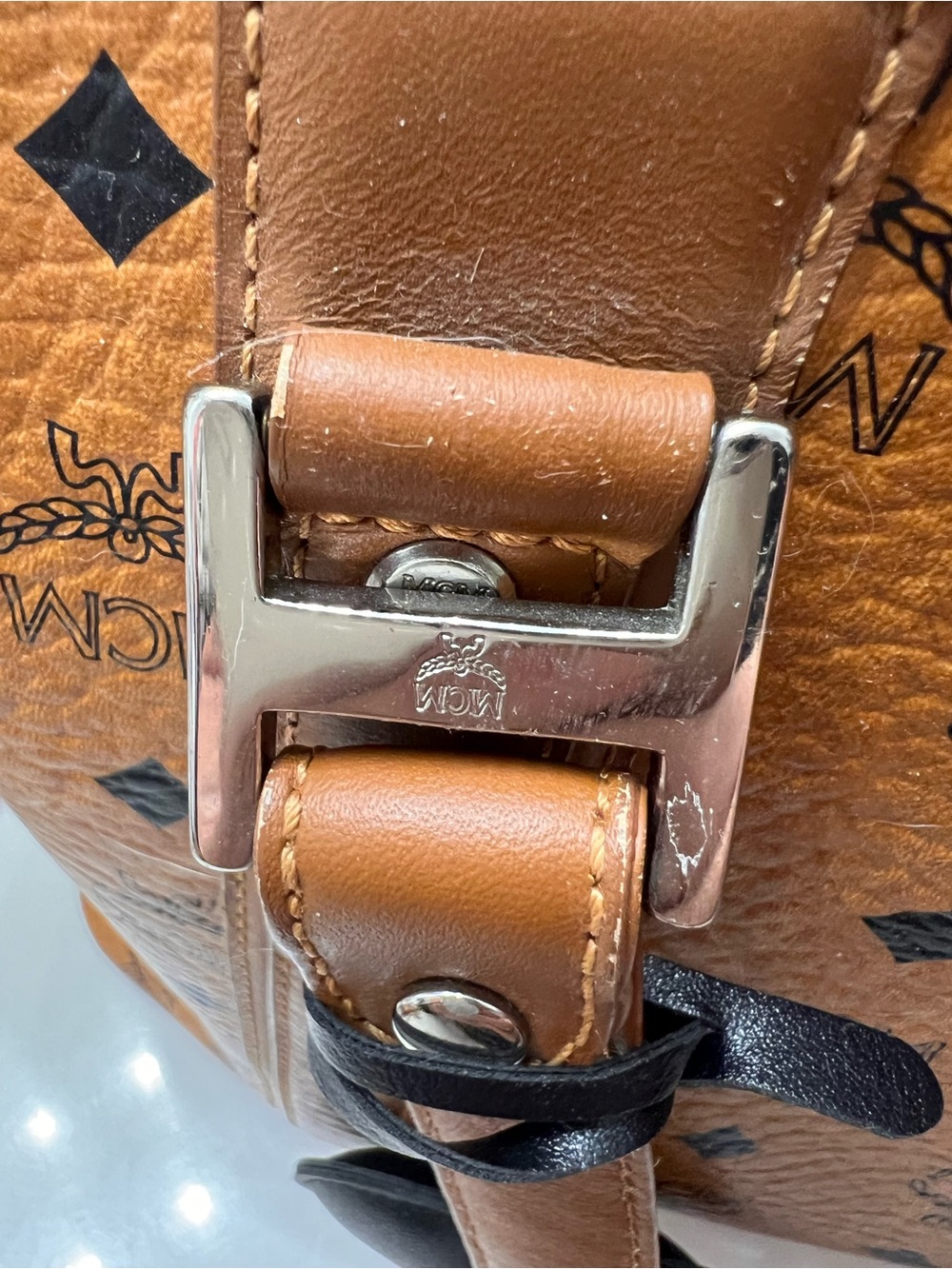 MCM Cognac Visetos Monogram Tote with Black Heart Charm - Picture 5 of 16